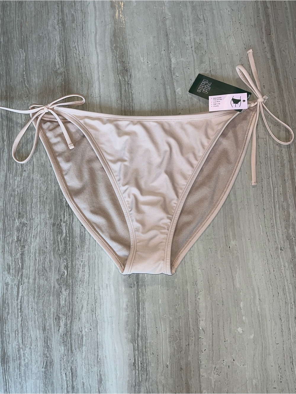 Wild Fable Women's Side Tie High Leg Cheeky Bikini Bottom Beige Size L
